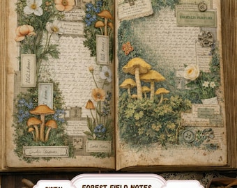 Woodland Junk Journal Pages – Mushroom Botanical Collage (Digital Download)