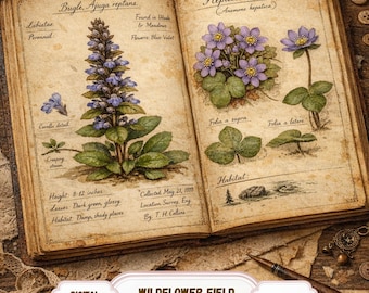 Wildflower Field Notes Kit  Botanical Junk Journal (Digital Download A4 Size JPGs)