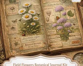 Field Flowers Botanical Journal Kit – Vintage Wildflower Ephemera Pages