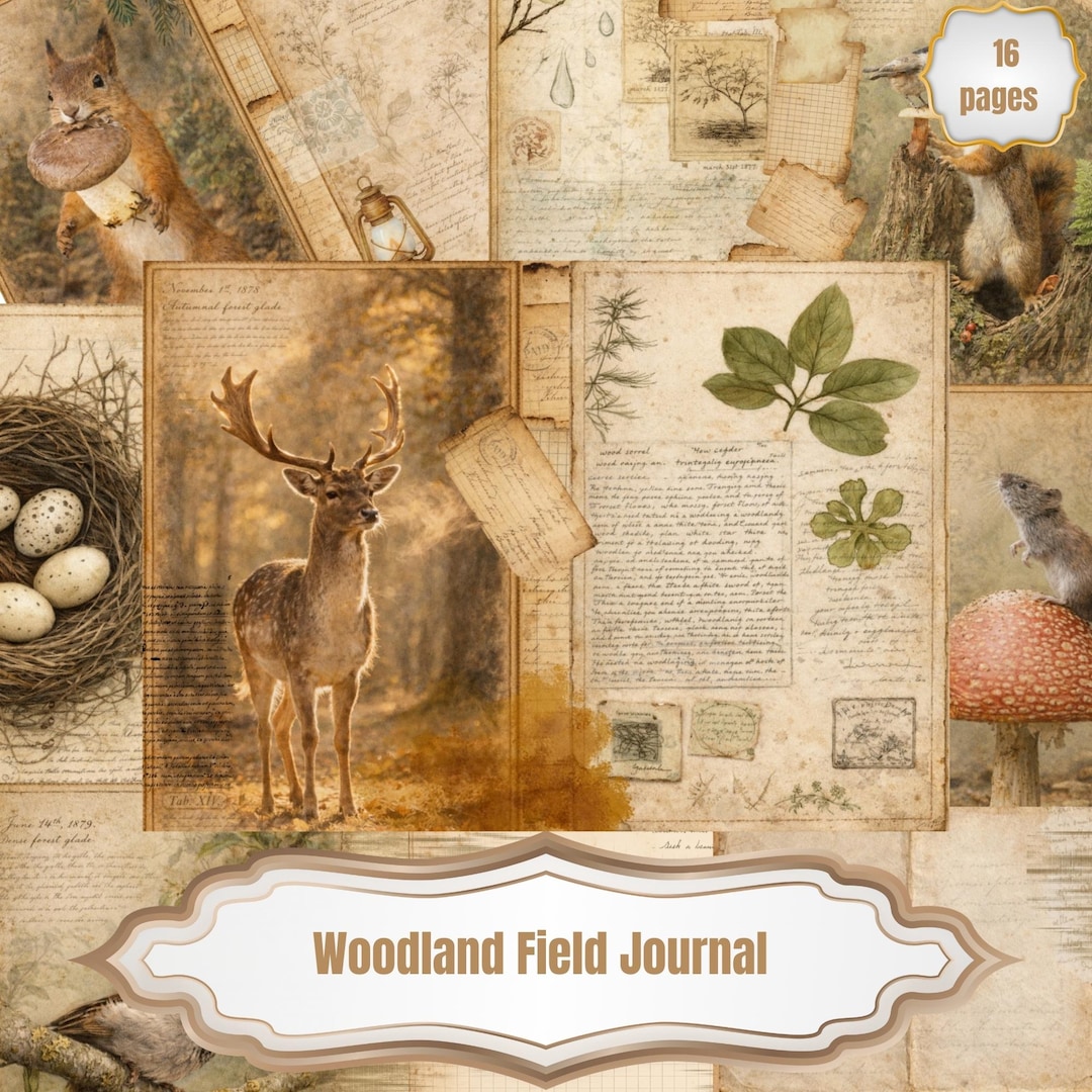 Rustic Field Journal Woodland Field Journal – Vintage Naturalist Junk Journal Kit (digital ...