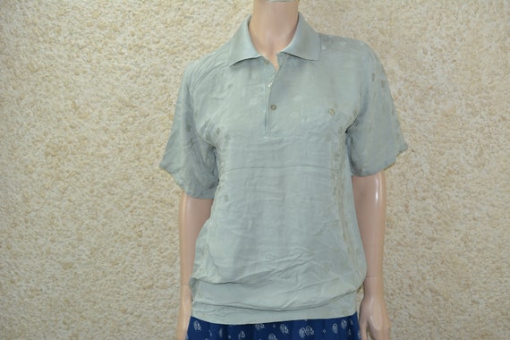 Vintage silk men's polo shirt Grey silk shirt Size