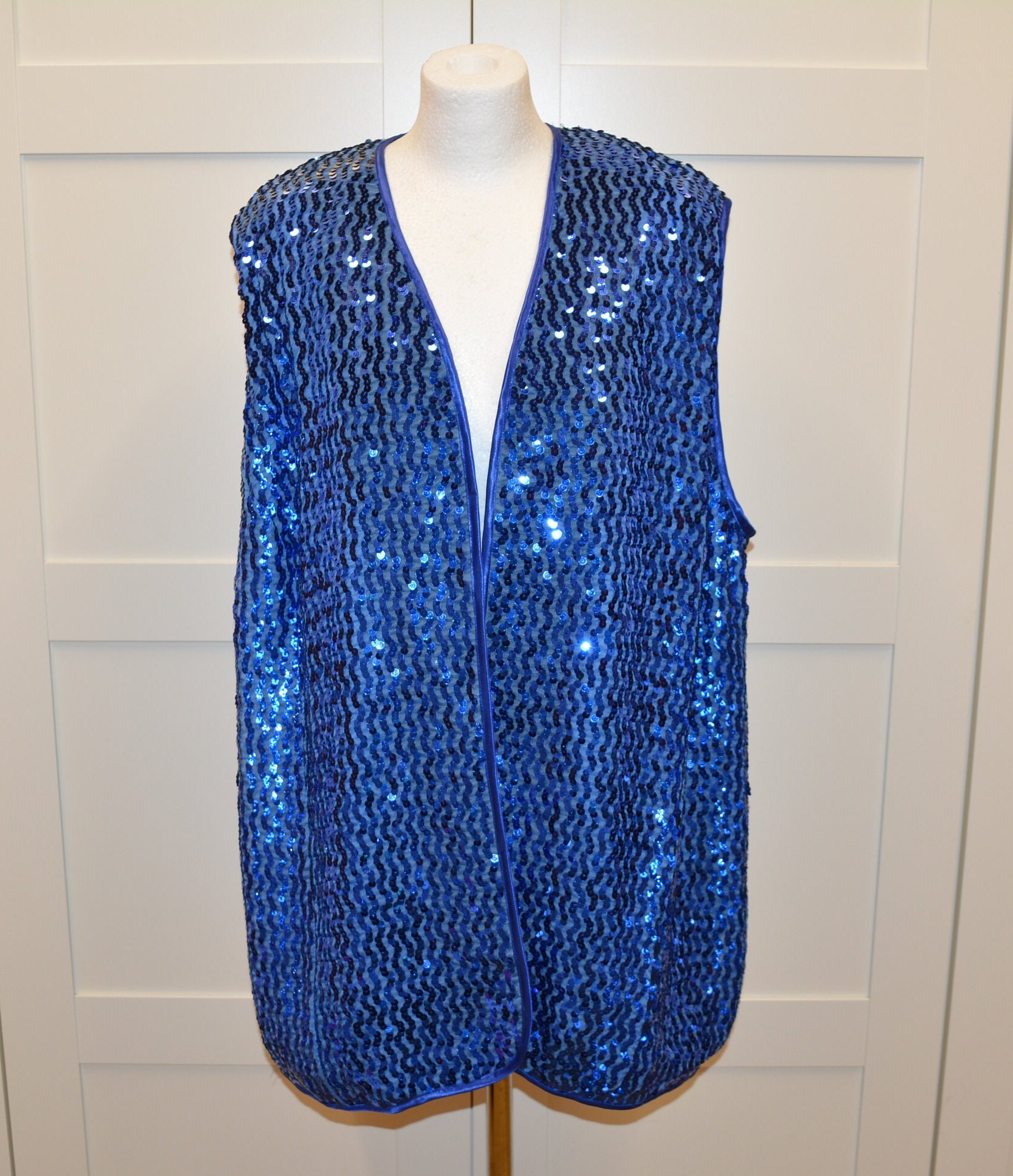 Royal Blue Sequins Vest Vintage One Size Plus Waistcoat Etsy