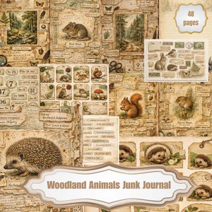 Small Woodland Animals Junk Journal Kit, Forest Creatures Ephemera, Printable Journal Pages