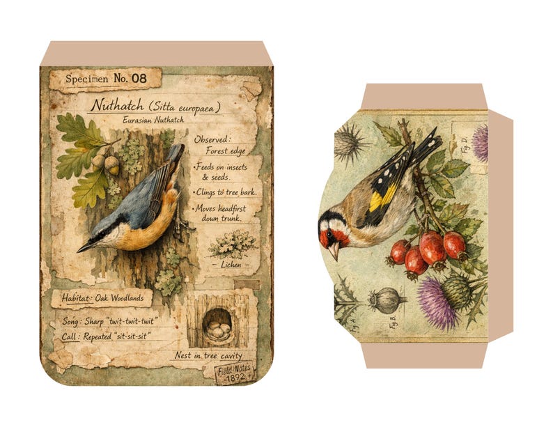 Kit imprimible para diario de archivo de aves del bosque, páginas de ornitología vintage, descarga digital para diario creativo. imagen 13