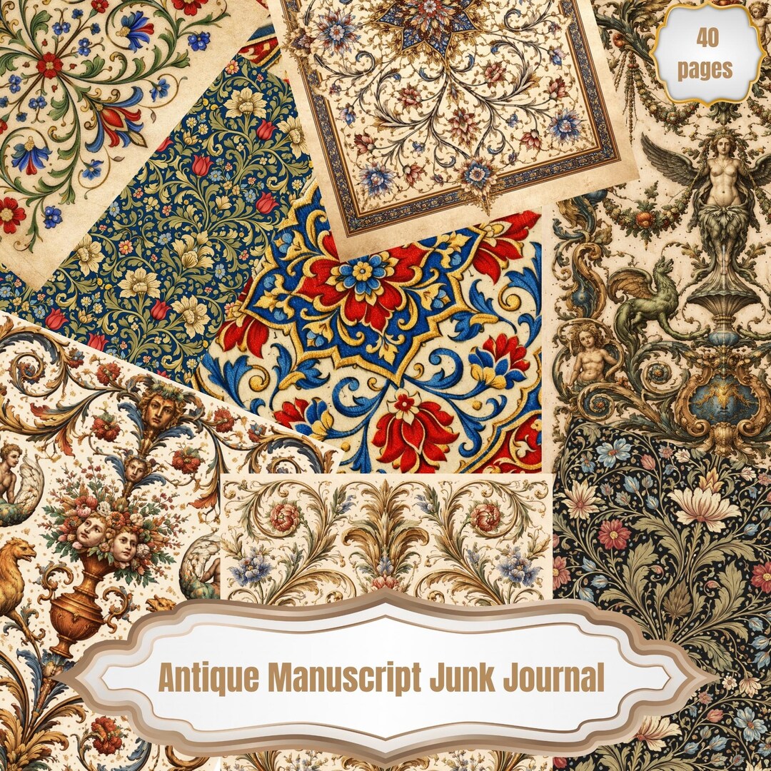 Illuminated Manuscript Digital Paper | Printable Medieval Junk Journal ...