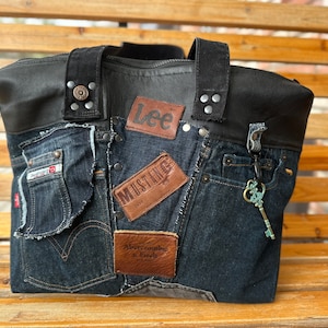 Denim draagtas met ritssluiting Handgemaakte jeanstas Schoudertas voor dames