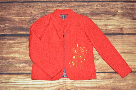 Quilt jacket Vintage red embroidered jacket Size M