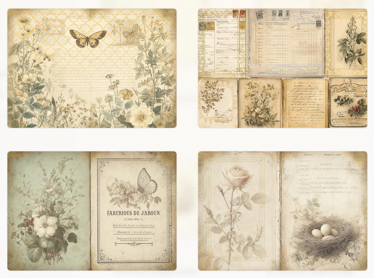 Soft Heirloom Junk Journal Kit, Vintage Floral Ephemera Printable Pages ...