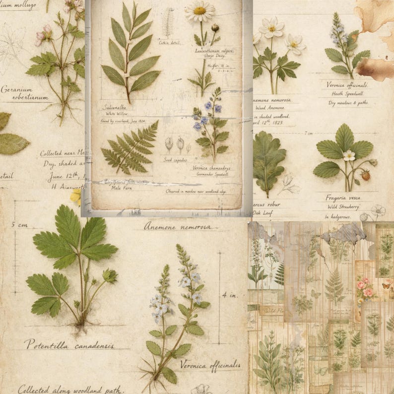 Vintage Herbarium Pages – Botanical Journal Printables, Antique Plant Illustrations, Nature Study Junk Journal Kit image 7