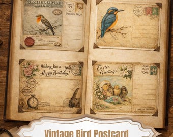 Printable Vintage Bird Postcard Set – Antique Nature Cards, Easter & Holiday Designs