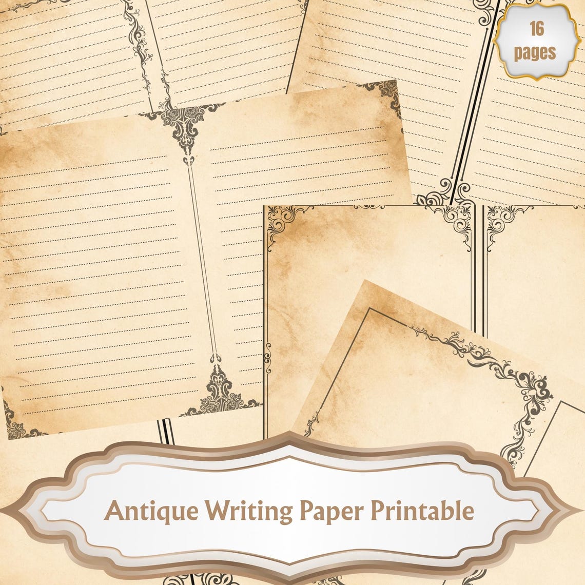 Antique Writing Paper Printable, Junk Journal Background Pages, Lined ...