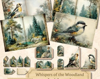 Whispers of the Woodland, Vintage Birds & Naturalist Junk Journal Kit Digital Download