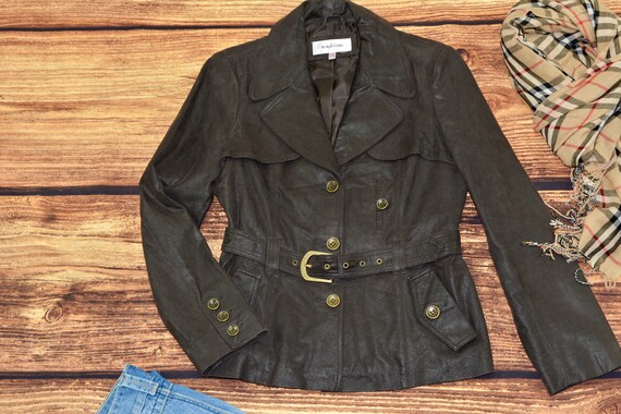 Leather blazer jacket Vintage brown jacket with be