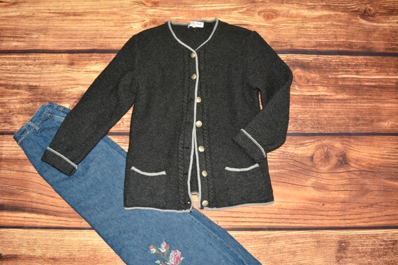 Austrian sweater Wool grey sweater Vintage cardiga