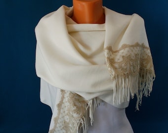 Beautiful Shawl Scarf Cover Wrap Flowers Green Gold Wedding Birthday Gift Lace