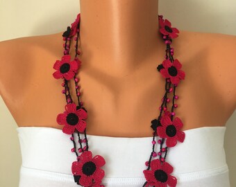 bib necklaces lariat leaf charms jewelry floral statement necklace layered adjustable necklaces Pink /& orange boho leaf necklace gift