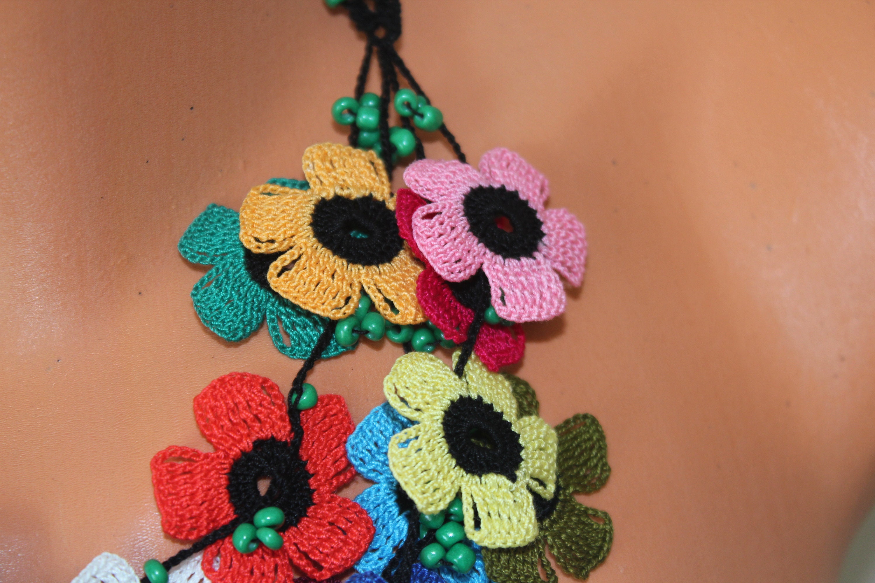 Multicolor boho lace necklace. main image 1