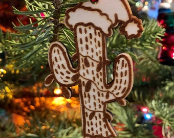 Saguaro Ornament, Engraved Birch Wood