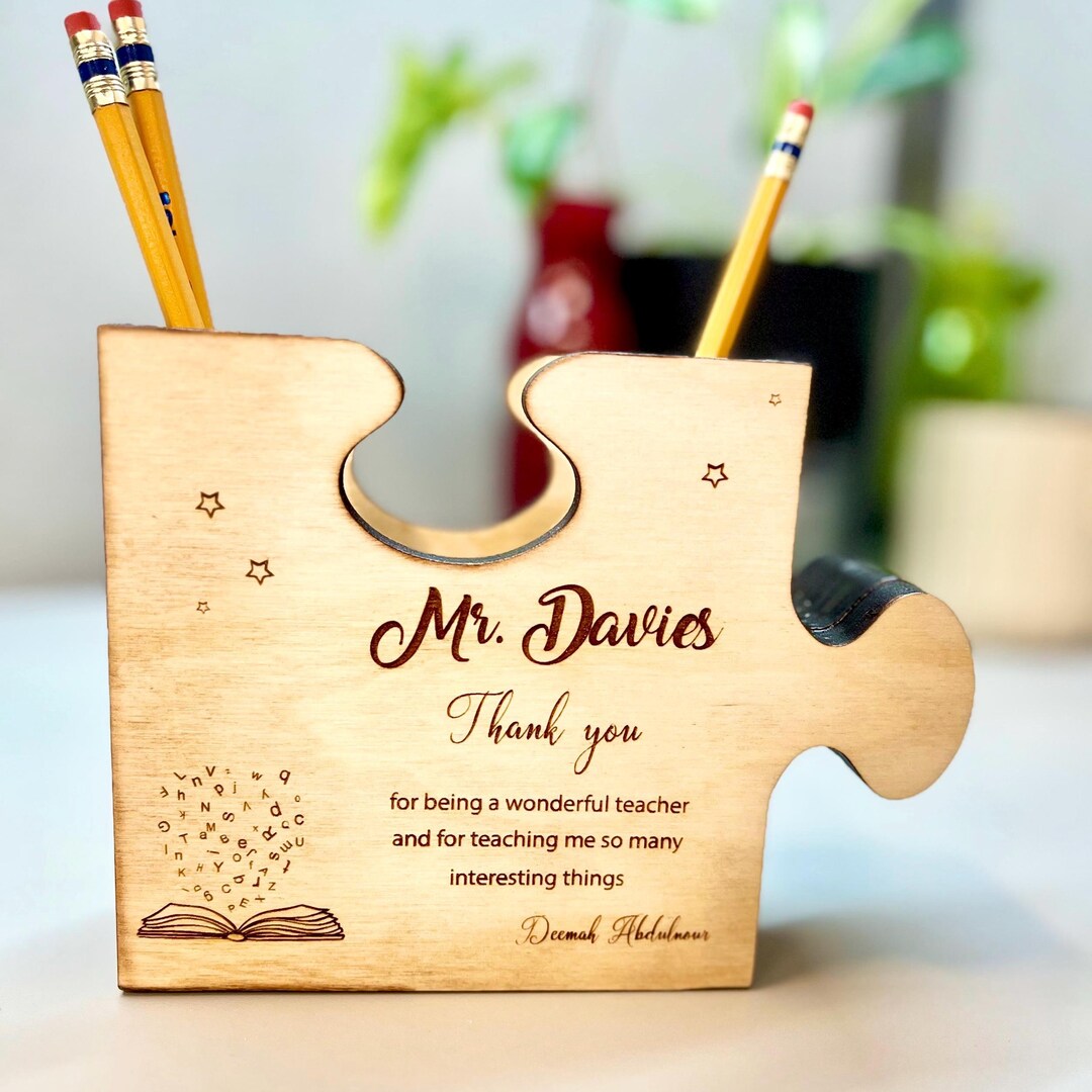 Pencil Cup. Personalized Wood Puzzle Piece Pencil Holder | Teacher Gift ...