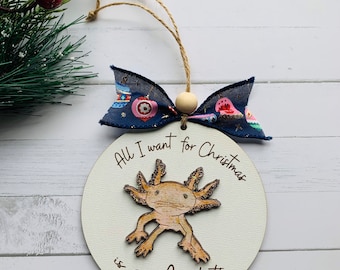 Axolotl Ornament,  wood and Hand Painted Wooden