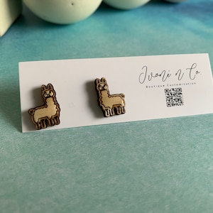 Wood hand painted animal Stud Earrings