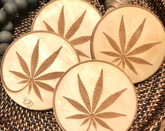 Hemp leaf coaster set