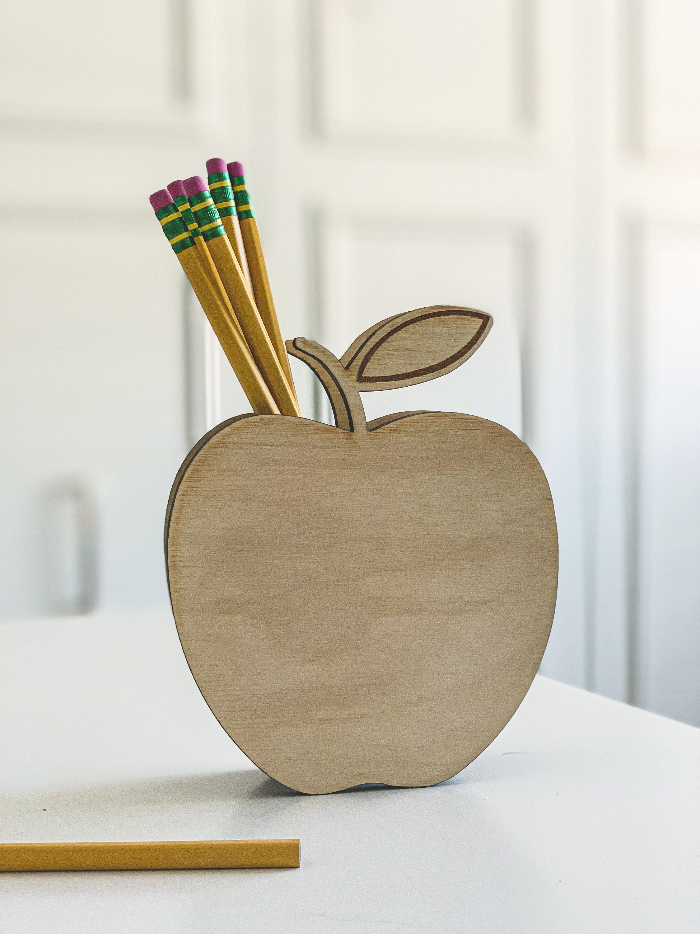 Pencil Cup. Personalized Wooden Apple | Teacher Gift, Engraved Pencil ...