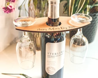 Wine bottle and Glass Caddy, Personalized