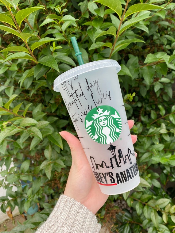 Starbucks Cold Cup | Greys Anatomy |  Reusable Venti Cup 24oz | Personalised | With Lid & Straw | Iced Coffee | Gift Idea | Tumbler