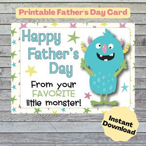 CUTE Monster/Funny Father’s Day Card/Printable Card/Instant Download JPG & PDF