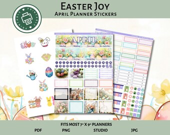 April Planner Stickers: Easter Theme (PDF, PNG, Studio, JPG)