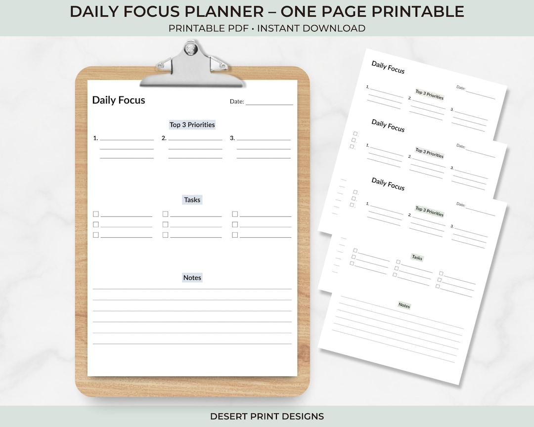 Daily Focus Planner Printable | US Letter PDF | Simple Priority & Task ...