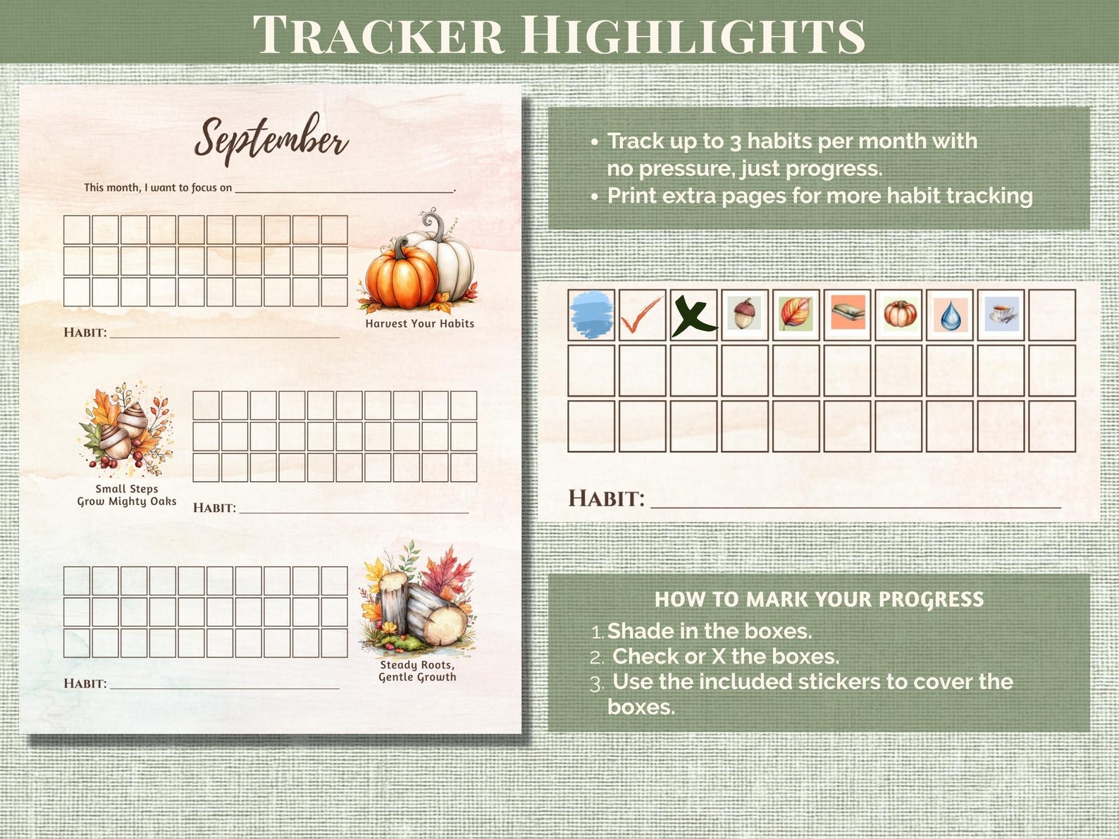 September Step Tracker September Habit Tracker Kit: Daily Reflections, Quote Cards & Stickers ...