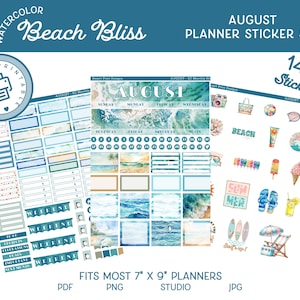 AUGUST Planner Stickers: Watercolor Planner Stickers | Printable Monthly Kit for Erin Condren