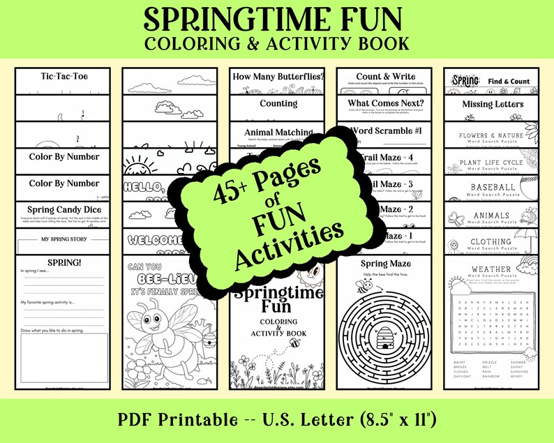 Spring Activity Printable Bundle, Spring Coloring Pages, Spring Word ...