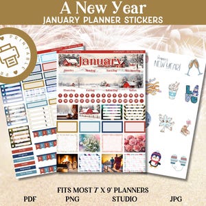 JANUARY Planner Stickers | Winter-Themed | Printable Monthly Kit for 7x9 Planners | Bonus Stickers Included