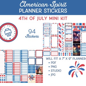 4th of July Planner Stickers: Patriotic Weekly Kit (Digital Download)
