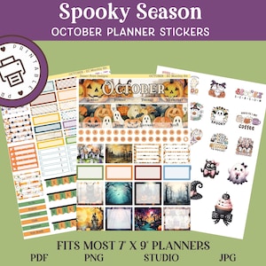 OCTOBER Planner Stickers | Halloween-Themed | Printable Monthly Kit | Fits 7&quot;x9&quot; planners | Perfect for Spooky Organization