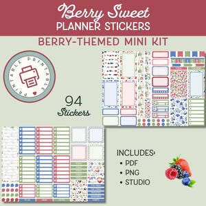 Printable BERRY Planner Stickers, Summer Planner Stickers, Weekly Stickers Kit