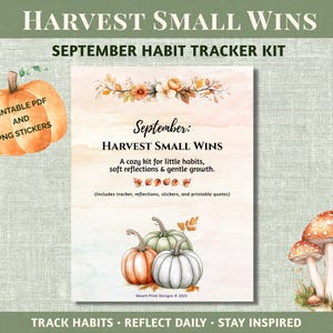 September Habit Tracker Kit: Daily Reflections, Quote Cards & Stickers (Printable PDF, PNG Files)