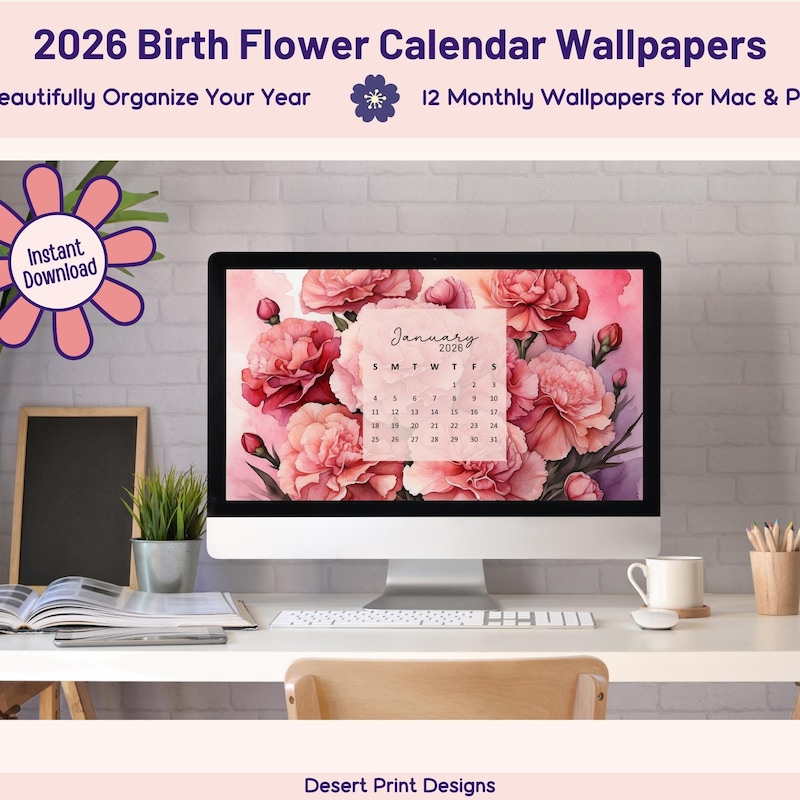 2026年カレンダー pc 壁紙 - Etsy 日本