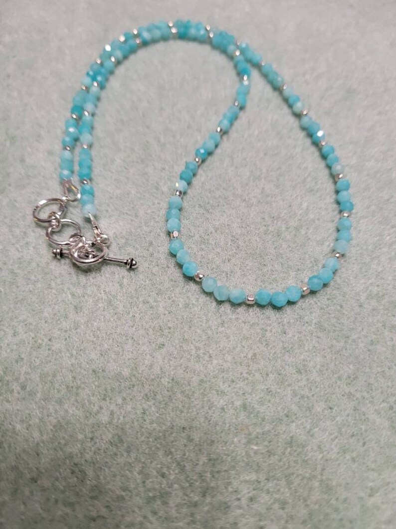 Amazonite and sterling beaded necklace with adjustable sterling toggle clasp