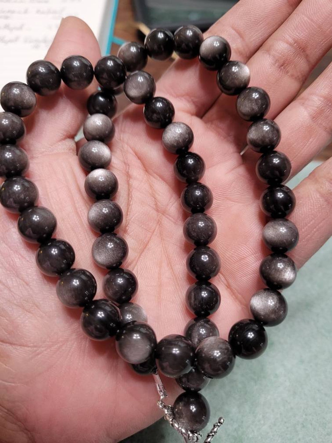 Natural Black Obsidian Beads Cross Carved Necklace – Ishka