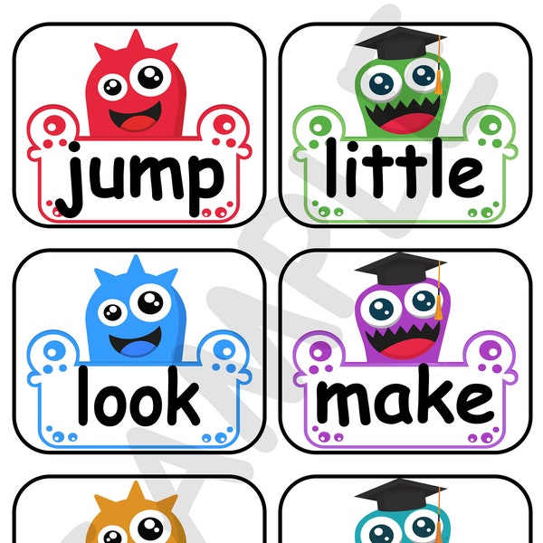 Dolch Sight Words PRE-KINDERGARTEN, Sight Word Flash cards, Printable Sight Words, Flashcards for Print, Little Monsters Theme