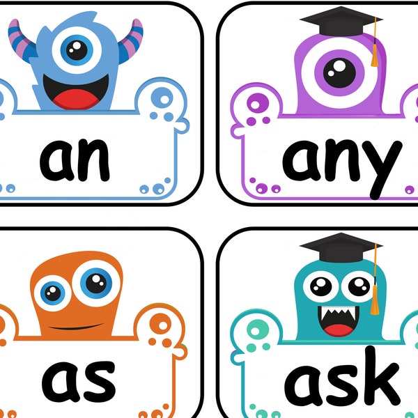 Dolch 1st Grade Sight Word Flashcards, First Grade Printable Sight Words, 41 Printable Flashcards, Little Monsters Theme, Sight Words