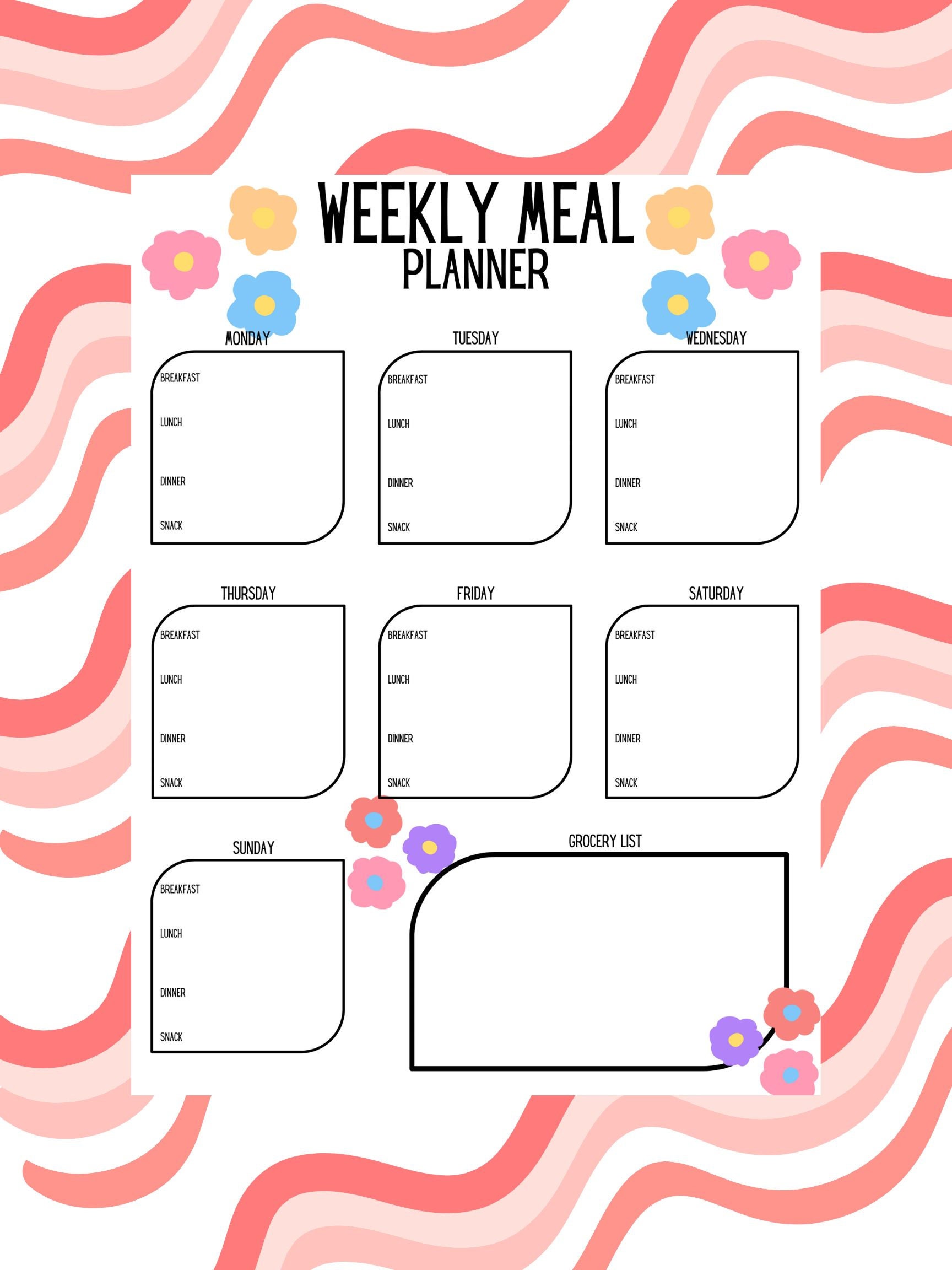 Weekly Meal Planner PDF Printable - Etsy