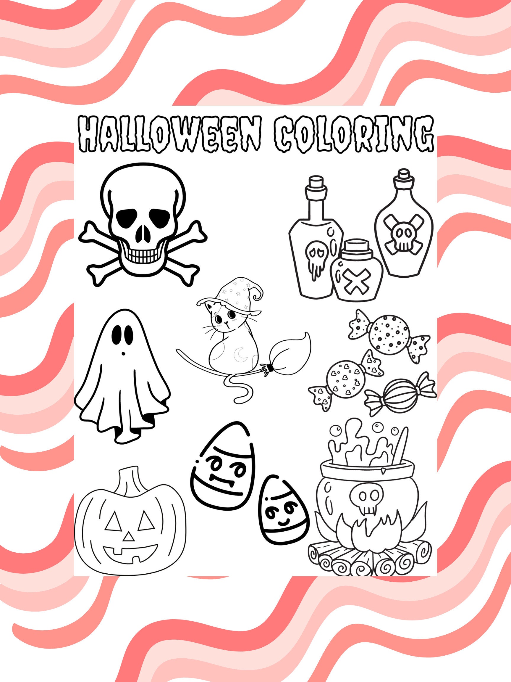 Halloween Coloring Page Printable PDF - Etsy