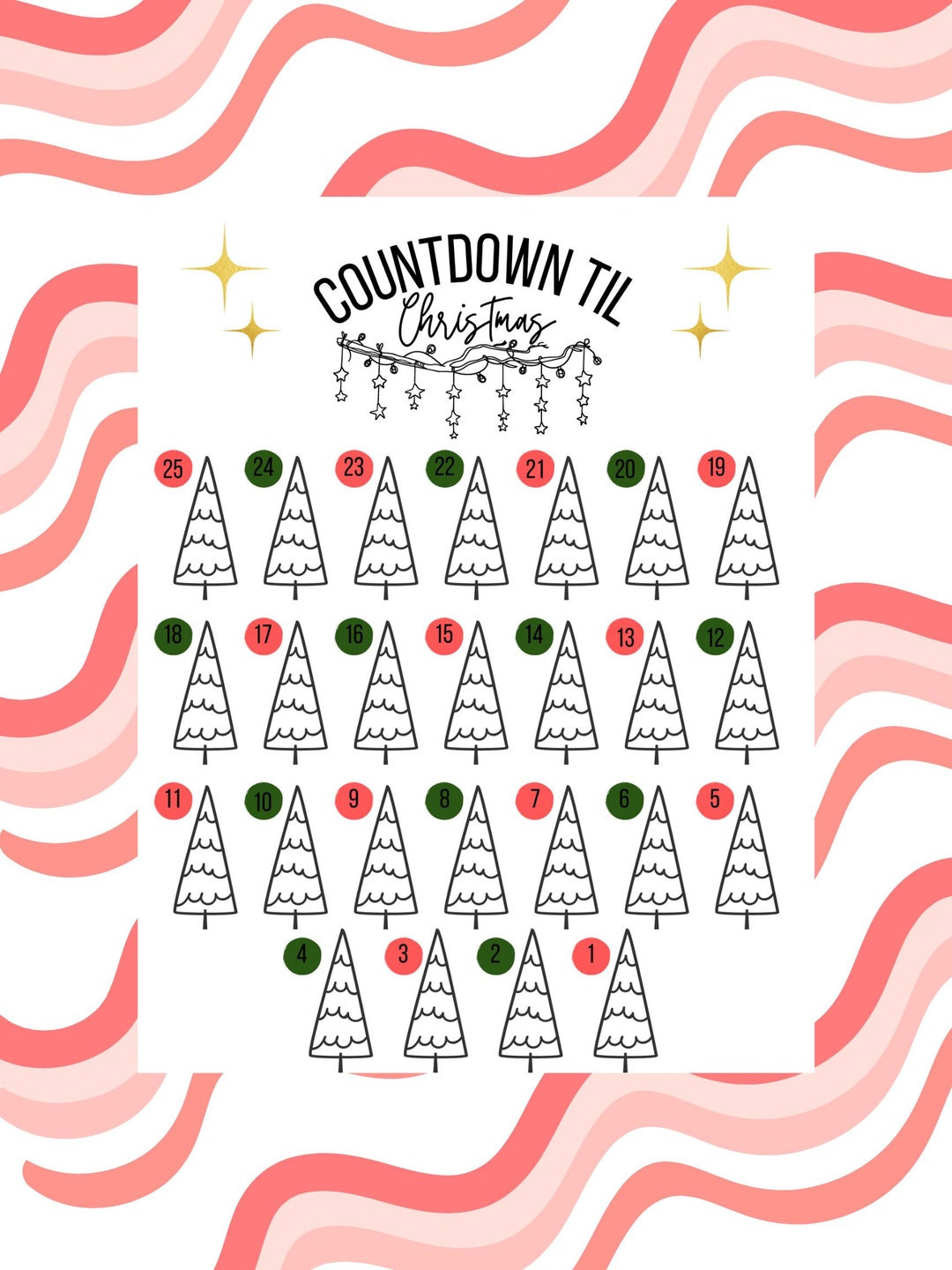 Countdown Til Christmas PDF Printable Etsy