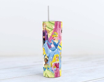 Drinking Tumbler - Princess Belle Aurora Snow White Elsa Anna Tiana Cinderella Jasmine Alice Disney - Sublimation