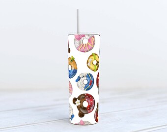 Trinken Tumbler - Disney Donut behandelt Dessert Minnie Mickey Pluto Goofy Daisy Donald Weiß Hintergrund - Sublimation